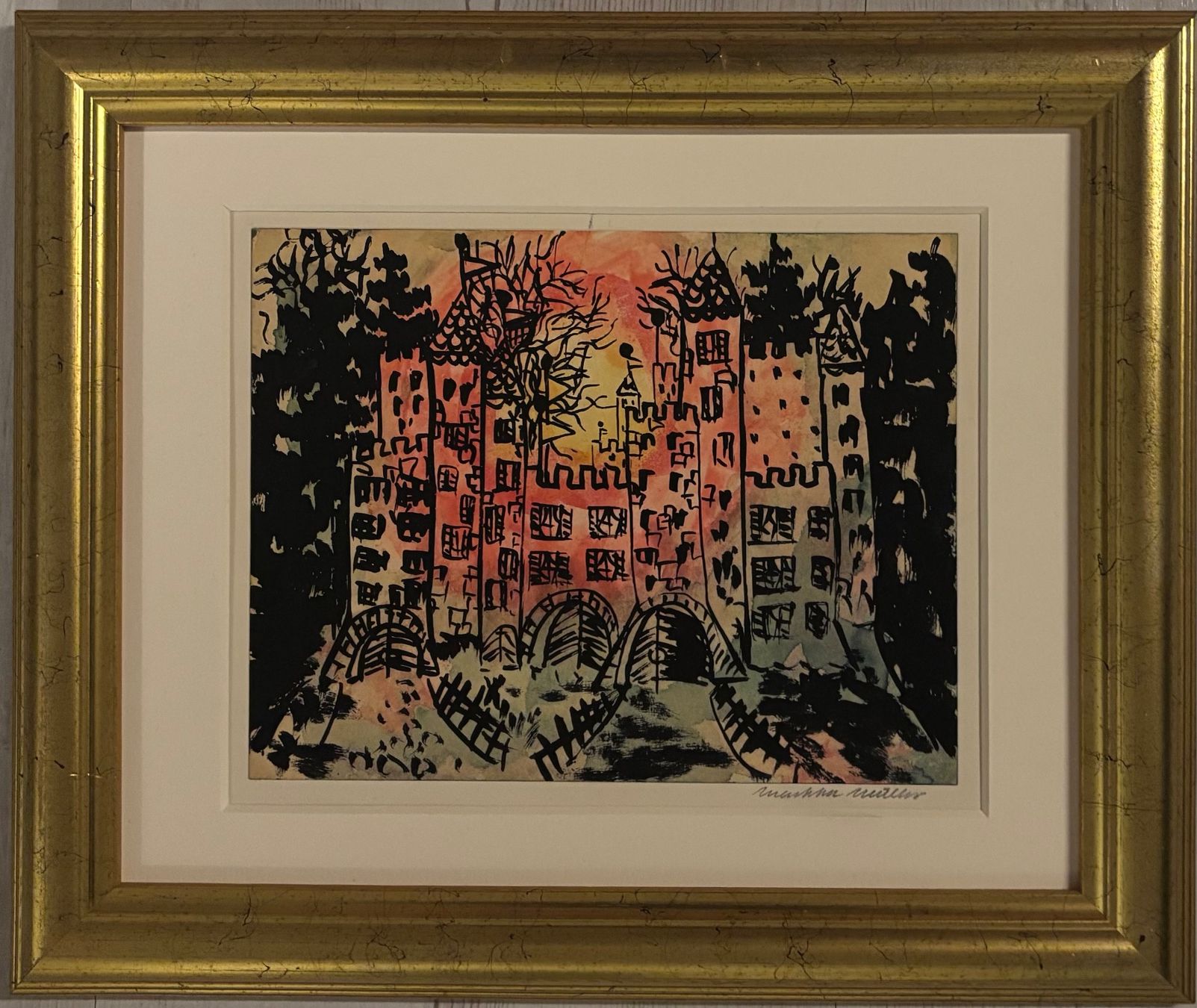 Dipinti: MARTHA MÜLLER Märchenschloss 1963, Mischtechnik – Usato da Rütihof venduto da til_68lp