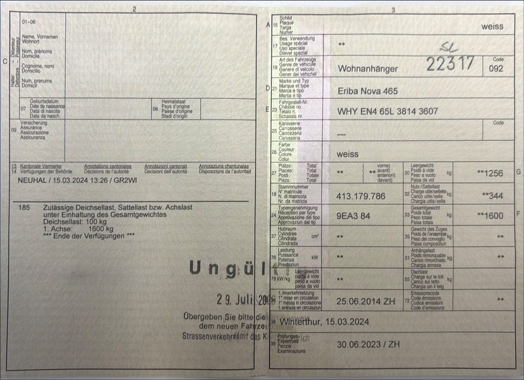 Eriba Veicoli da campeggio: Wohnwagen ERIBA Nova 465 – Usato da Winterthur venduto da MCW 9