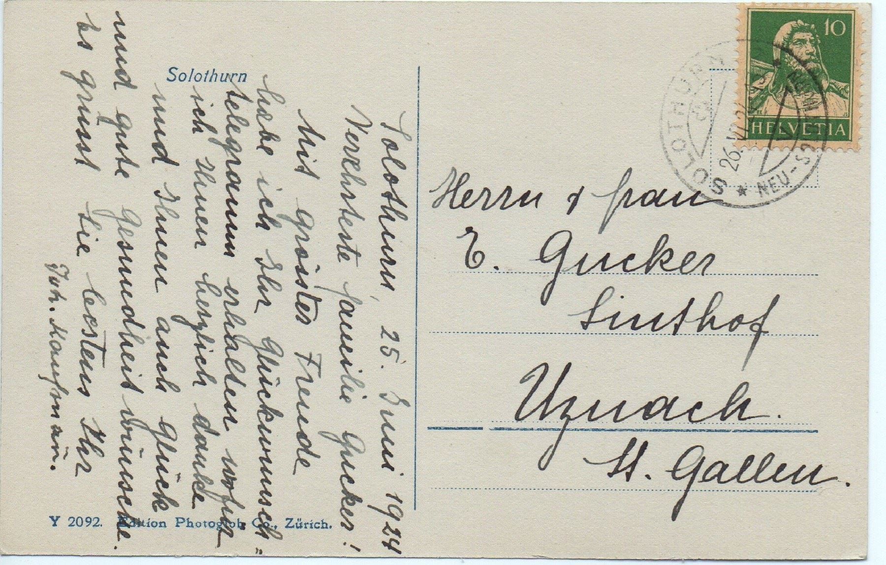 Cartoline postali: SOLOTHURN – Usato da Jona venduto da philajona 1