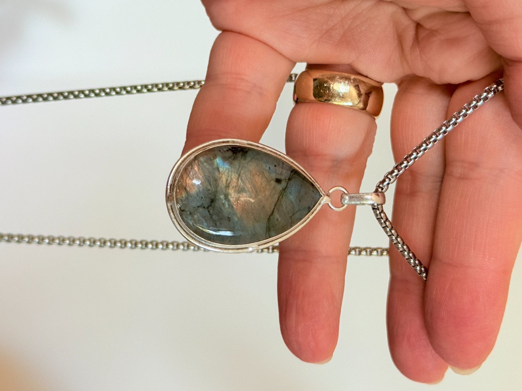 Catenine: Pendentif Labradorite Goutte & Chaîne - Parfait ... – Nuovo e nell'imballaggio originale da Genève venduto da AWWA 7