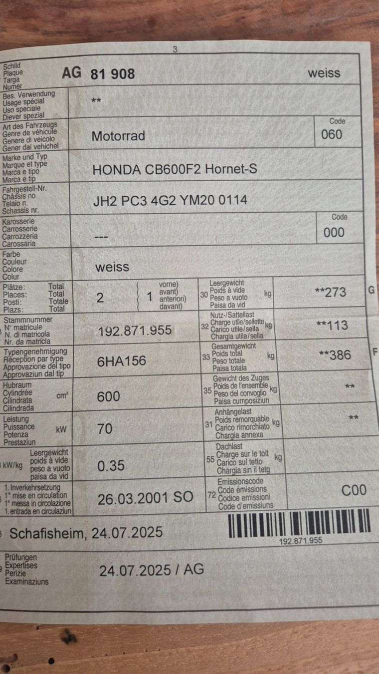 Honda Strada: HONDA CB600F2 HORNET-S – Usato da Unterkulm venduto da flo_9cj7 8