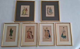Lot Set, 6 goldene gerahmte Stiche