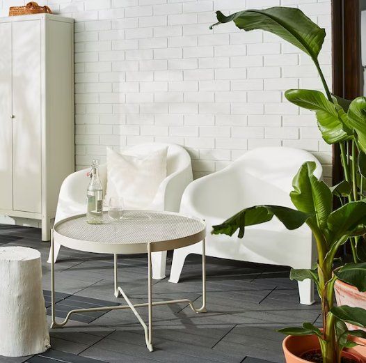 🤩6 STK 3 IKEA GARTENSTÜHLE WEISS PLASTIK & 3 KISSEN GRAU Kaufen auf