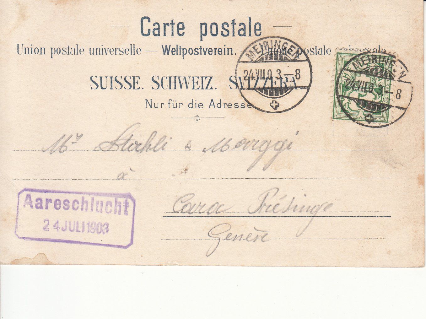 Cartoline postali: Aareschlucht 1903 – Usato da Bürglen TG venduto da StampGraf 1