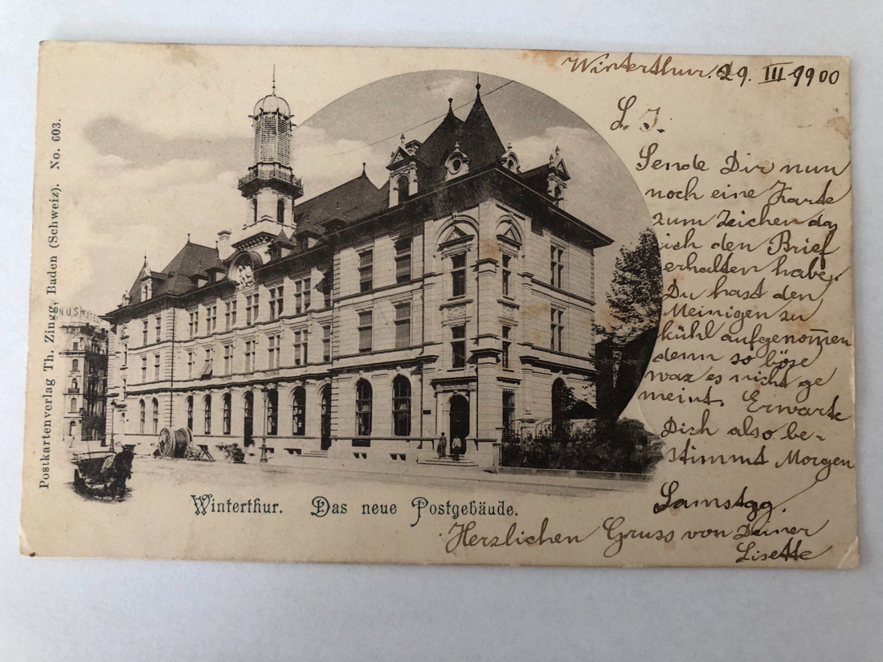 Ansichtskarten: Winterthur - Das neue Postgebäude 1900 – Gebraucht aus Pfäffikon ZH von Waltoversand