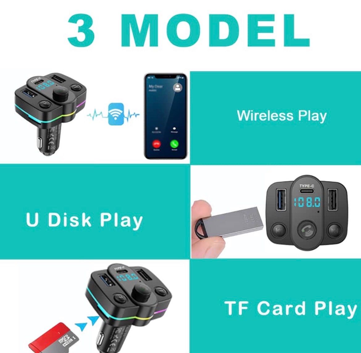 Unità & Adattatore: Neuer FM Transmitter mit USB, Type-C und Rainbow LED! – Nuovo e nell'imballaggio originale da Emmenbrücke venduto da ShopDirect 5