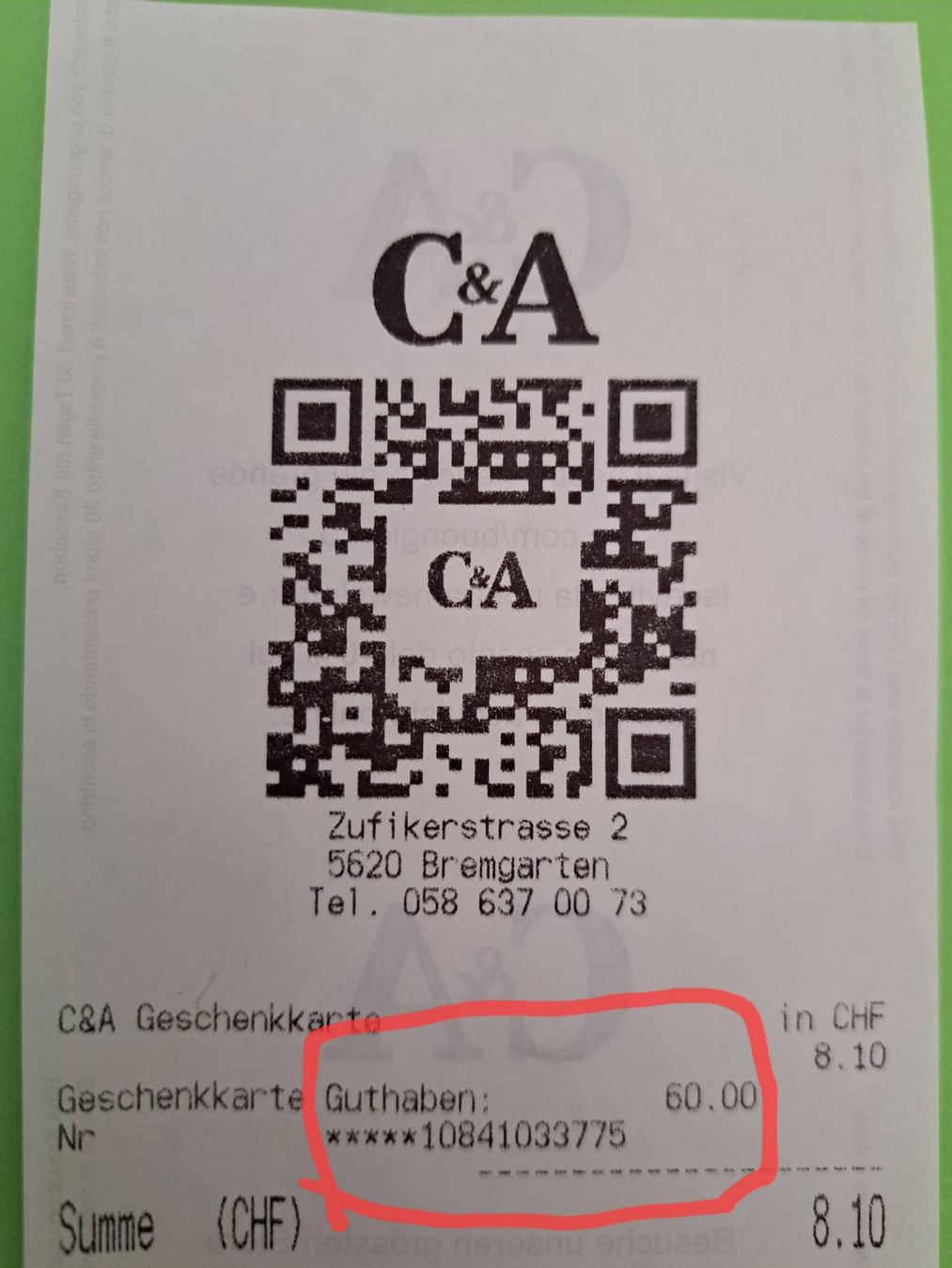 C&A Gutscheine: Geschenkkarte Modehaus C&A – Gebraucht aus Bellikon von cebas23 2