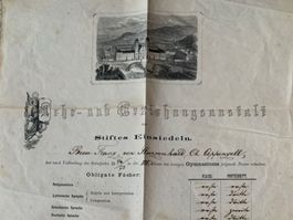 Historisches Zeugnis Stift Einsiedeln 1875 - Rarität!
