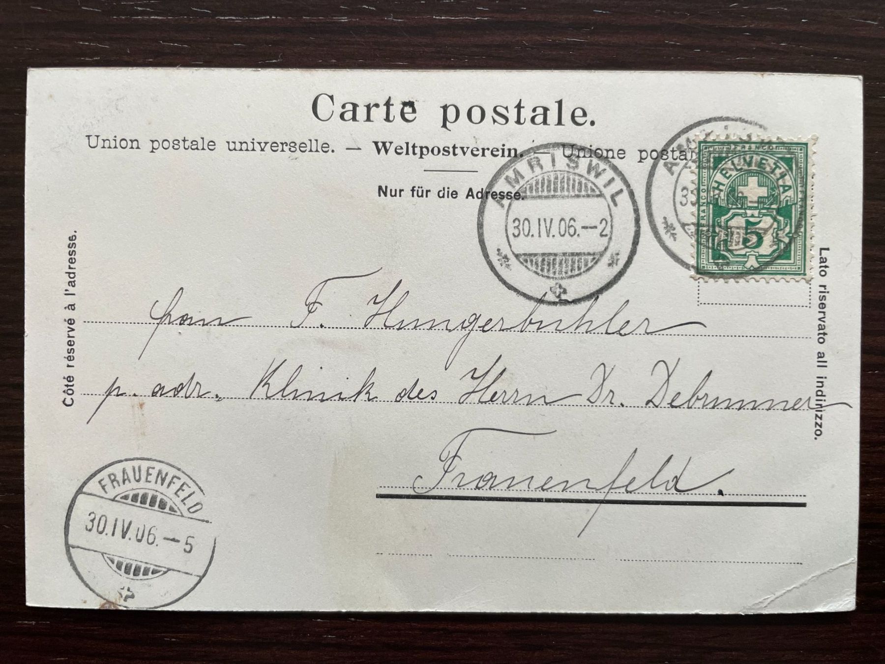 Cartoline postali: AMRISWIL Kirche, 3 Ansichtskarten, 1906-1932 – Usato da Wald ZH venduto da TLILEF 6