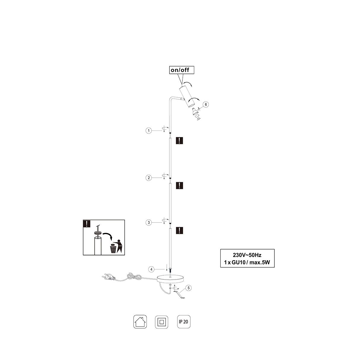 Lampade: LED Stehleuchte, Schwarz, 151 cm Höhe – Nuovo (secondo la descrizione) da Kreuzlingen venduto da Smart-Light 5