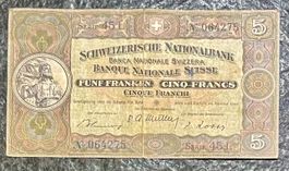 5‑Franken‑Banknote 1940 – Serie 451 – sehr guter Zustand