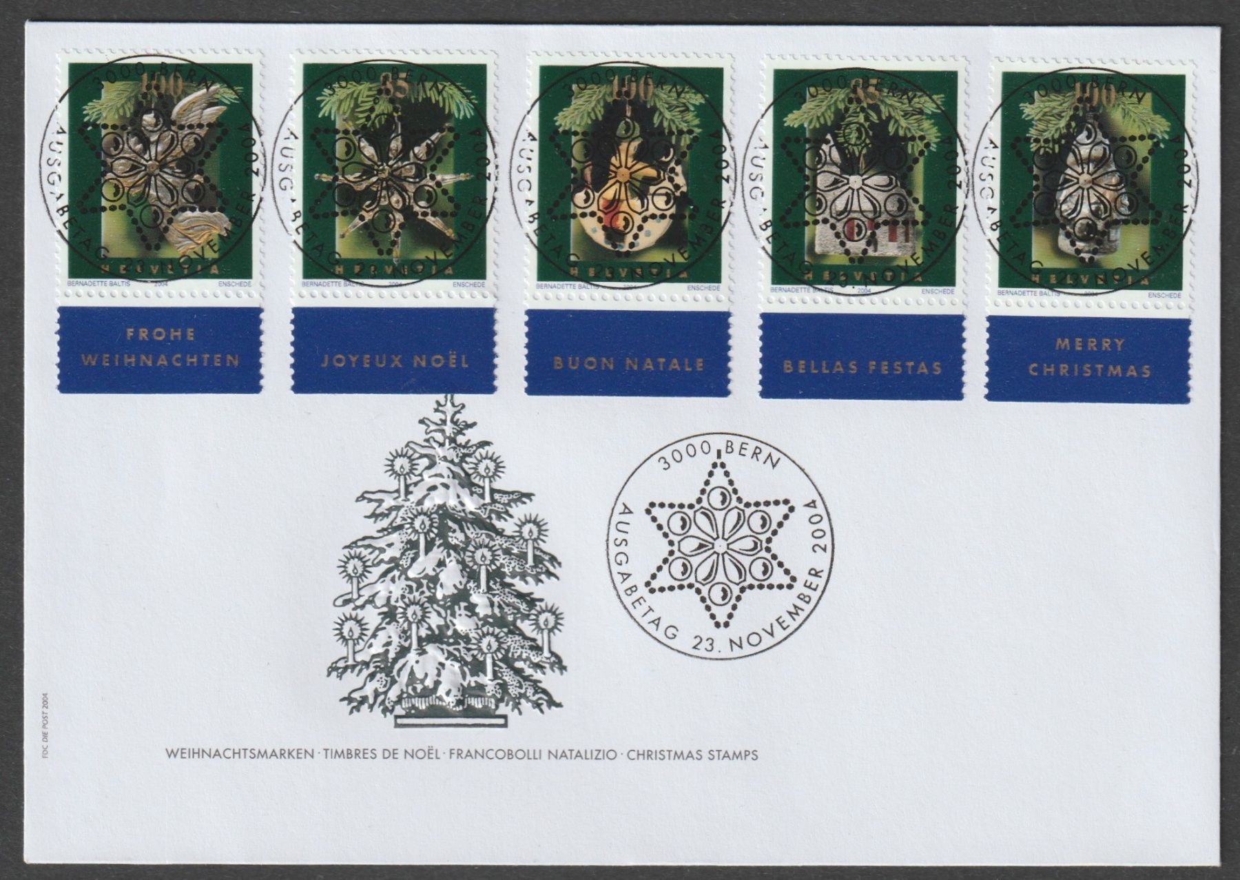 Tutti i francobolli: 23.XI.2004: Sonderbl. Weihnachtsm., Voll-ET-FDC Einzelwerte – Usato da Basel venduto da Colec
