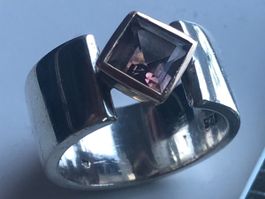 TURMALIN Rosé  750 Goldfassung in Silberring !!! Grösse 60