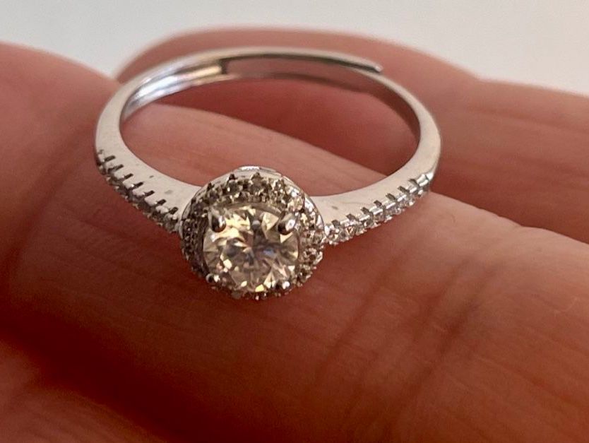 Anelli: Silber Ring mit Moissanit (5 mm) verstellbar – Nuovo e nell'imballaggio originale da Möhlin venduto da mil_h55x 1