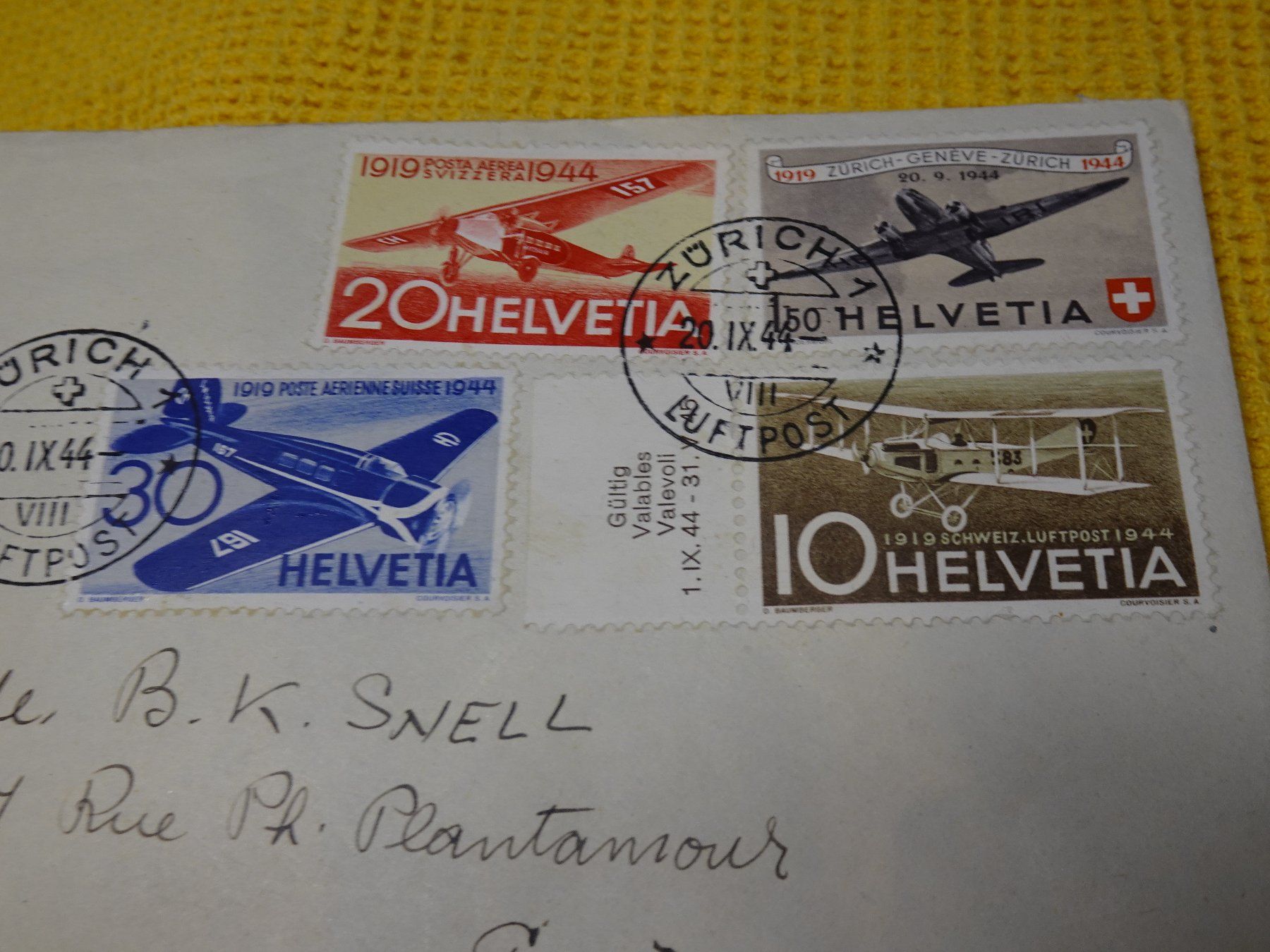 Alle Briefmarken: 20.IX.44 FLUGPOSTBRIEF GENEVE. SATZBRIEF MIT JUBILÄUM – Gebraucht aus Eschenbach SG von eDaisy 1