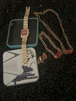 Schmuckset: Uhr, Halskette & Ohrringe, Goldfarben