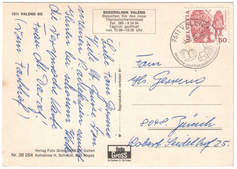 Cartoline postali: Valens, Bäderklinik, gelaufen 1973 – Usato da Frauenfeld venduto da POML 1
