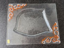 Glasplatte mit Orangener Verzierung Handarbeit