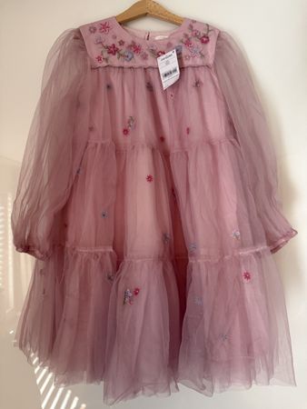 Robe de fête enfant rose brodée, taille 10 ans, neuve