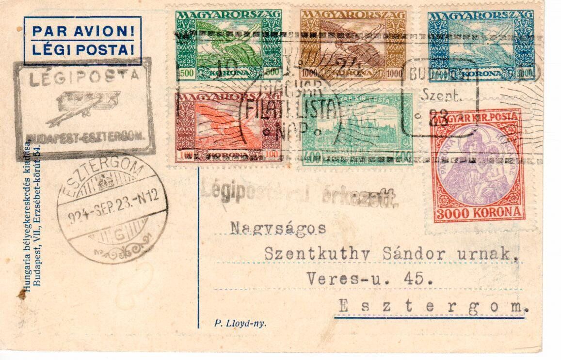 Alle Briefmarken: PK, Flugpost Ungarn  1923 – Gebraucht aus Wolhusen von Curver9 1