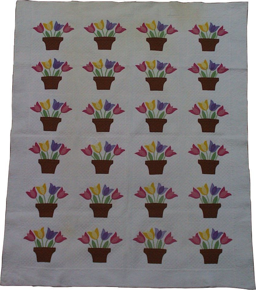 Coperte: Antique Quilt Tulips in Pot – Usato da Rudolfstetten venduto da Bungur