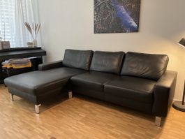 Ecksofa Leder schwarz mit kleinen Kratzern guter Zustand