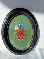 2er Set Ovale Bilderrahmen Gewölbtes Glas & Blumen Gemälde