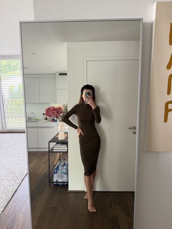 H&M Knit Dress - Ribbed Khaki Green Midi - Size XS - Autumn