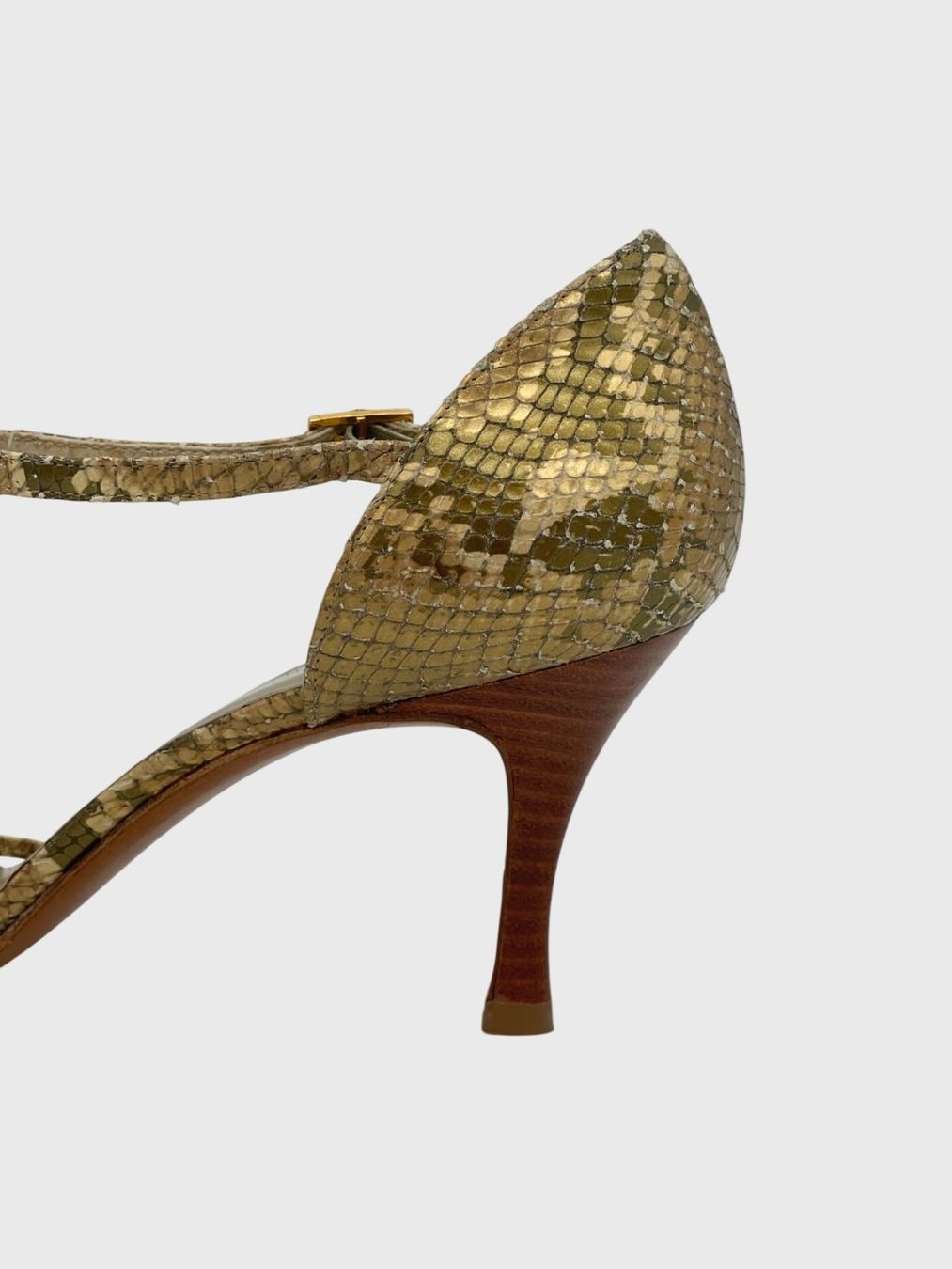 Stuart Weitzman Scarpe da donna: Stuart Weitzman Snakeskin Sandale mit Absatz EU 38 Metallic – Usato da Zürich venduto da shoe_shop 4