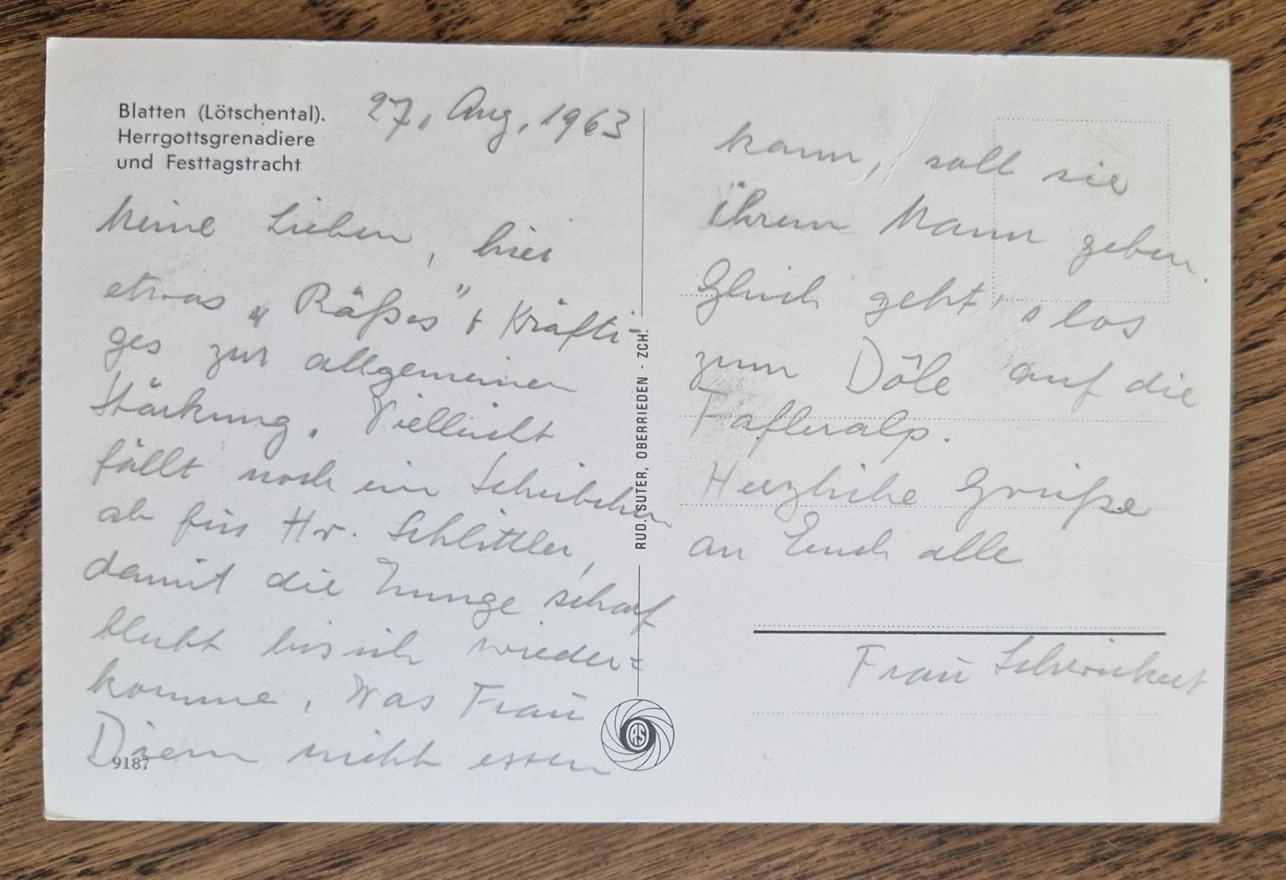 Cartoline postali: Blatten, Herrgottsgrenadiere u. Festtagstracht 1963 – Usato da Ebikon venduto da Donar50 1