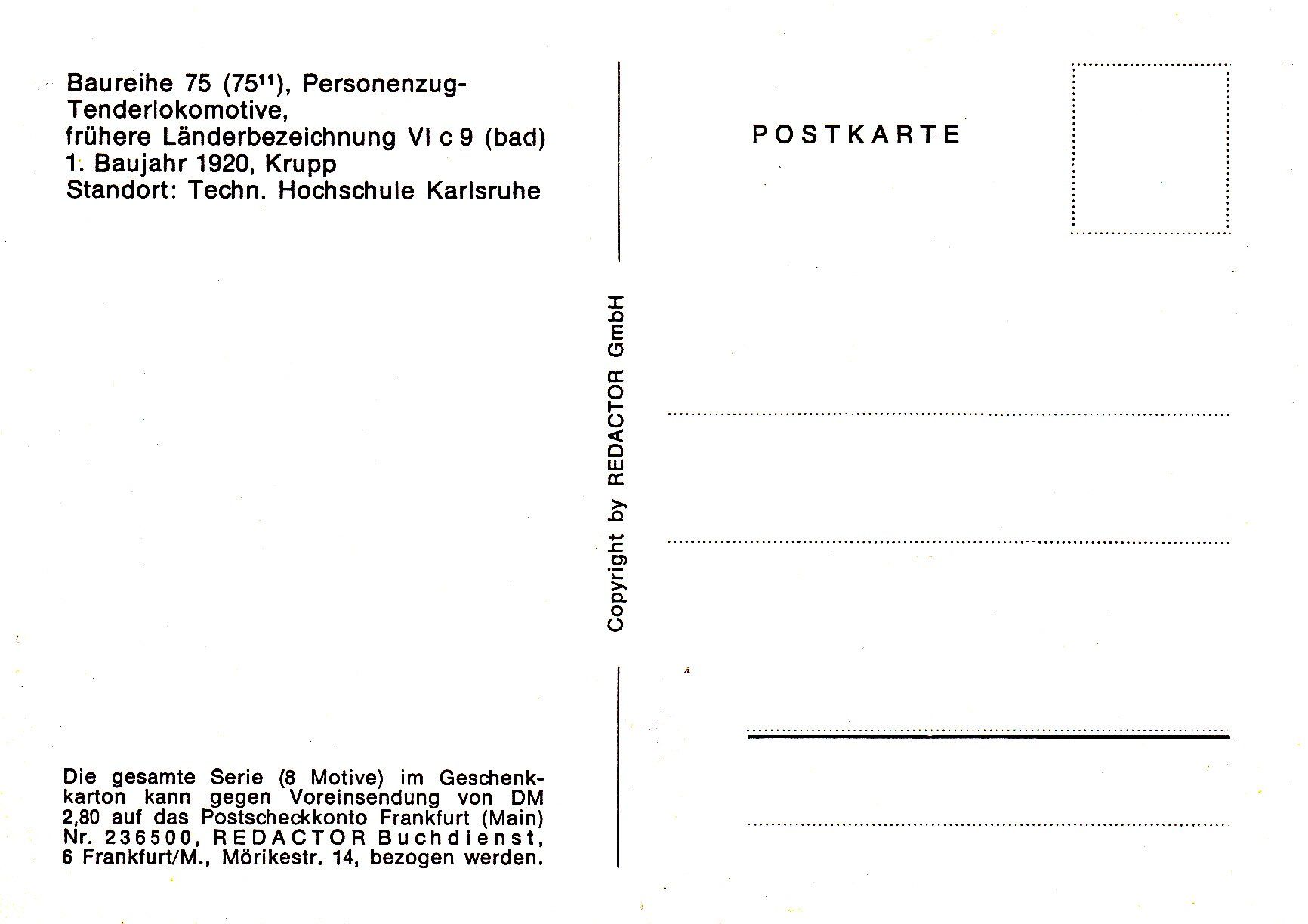 Cartoline postali: Deutschland DB Deutsche Bundesbahn BR 75.11 – Usato da Luzern venduto da Pinot88 1