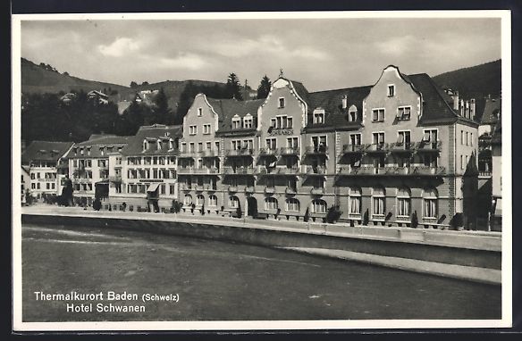 Cartoline postali: AK Baden, Hotel Schwanen, 1935 – Usato da Berlin venduto da bartko-reher