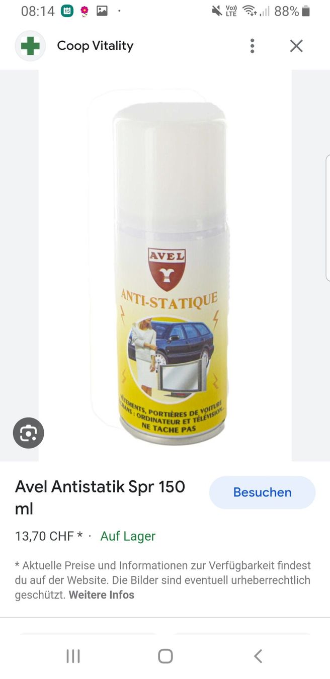 Pflegeprodukte: Avel Anti Statik Spray 150ml – Gebraucht aus Eschenbach SG von SanFranciscoCalifornia