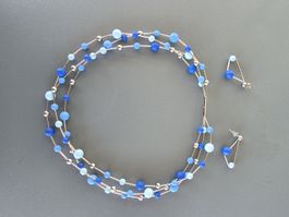 Swatch Blue Beads Necklace & Earrings Set