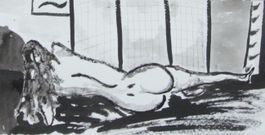 Tusche Zeichnung: Vor Gitterwand