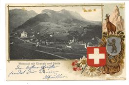 Weissbad (AI) mit Ebenalp und Säntis - Präge-Litho - 1906