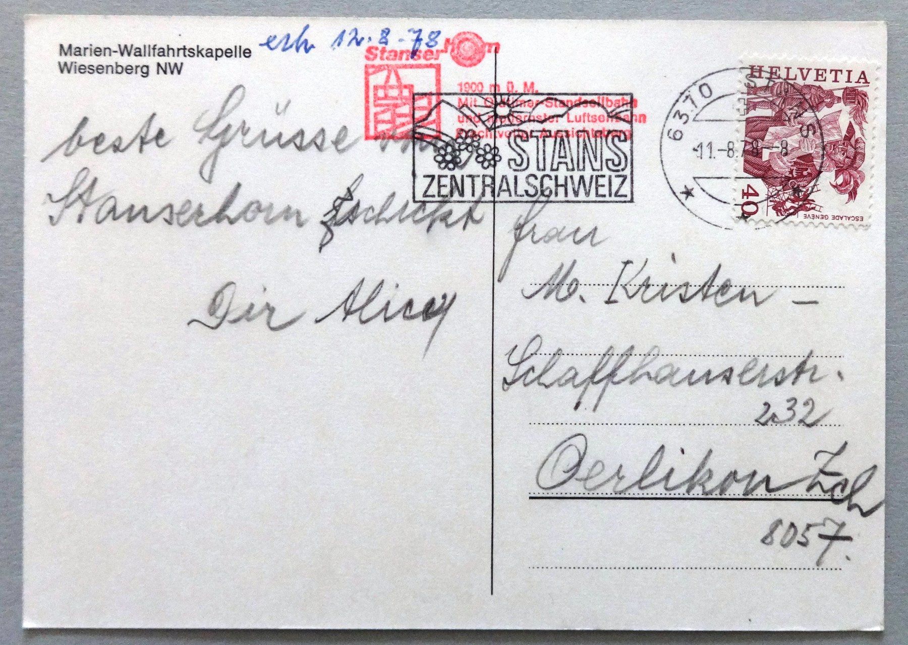 Ansichtskarten: Marien-Wallfahrtskapelle, Wiesenberg NW – Gebraucht aus Fétigny von Billy2miny 1
