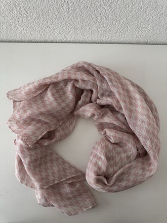 Schal mit Hahnentrittmuster, Rosa-Weiss