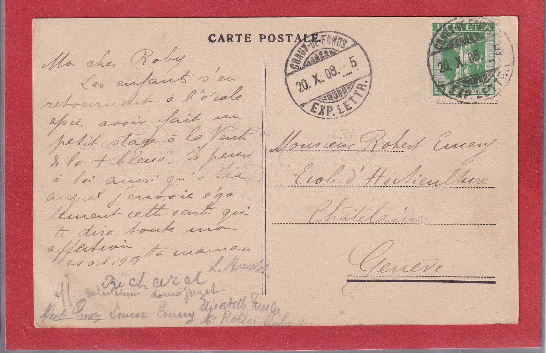 Cartoline postali: Chaux de Fonds - Beau Site - 1908 – Usato da Orvin venduto da Pyaeschli 1