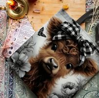Tasche: Umhängetasche-Beutel-Bag-Highland-Kuh-mit Masche