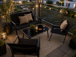 Balcony Furniture Set 2 Chairs 1 Bench 1 Table Black