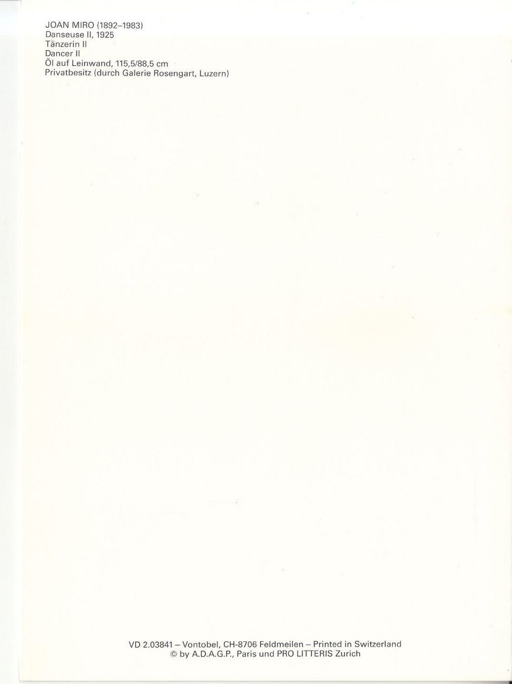 Cartoline postali: DK Joan Miro, Danseuse ll, 1925 – Nuovo (secondo la descrizione) da Bürglen TG venduto da StampGraf 1