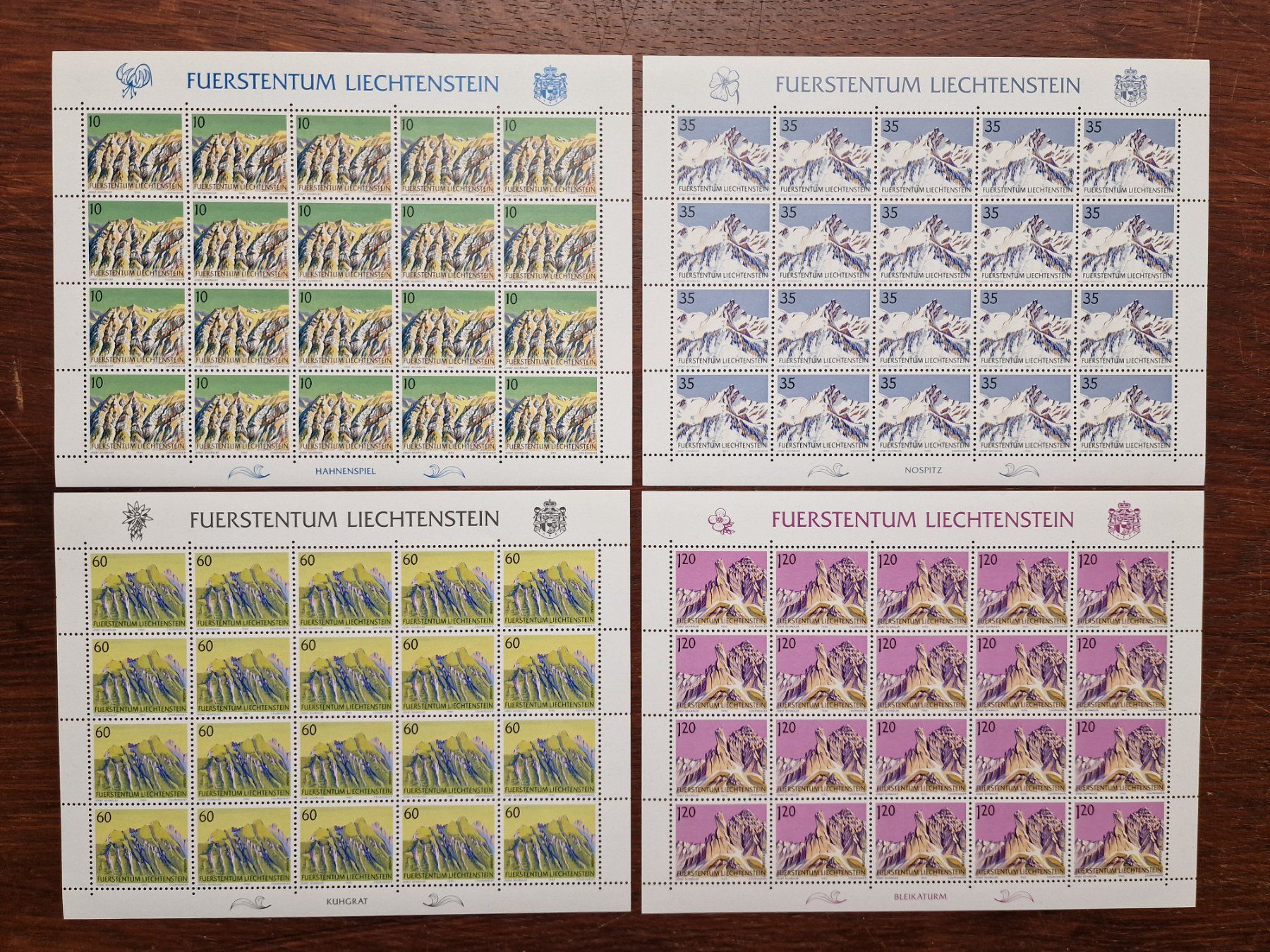 Alle Briefmarken: FL 1990 Serie Bogen "Berge -III" postfrisch – Gebraucht aus Aesch LU von briefmarken.uray