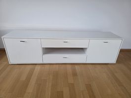 TV-Lowboard weiss mit zwei Schubladen und Fächern gebraucht