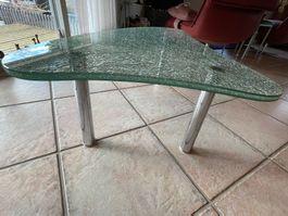 Salontisch Glas Nierenförmig Crack Glas Clubtisch