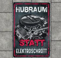 Hubraum statt Elektroschrott, Blechschild, 20x30cm, Neu!