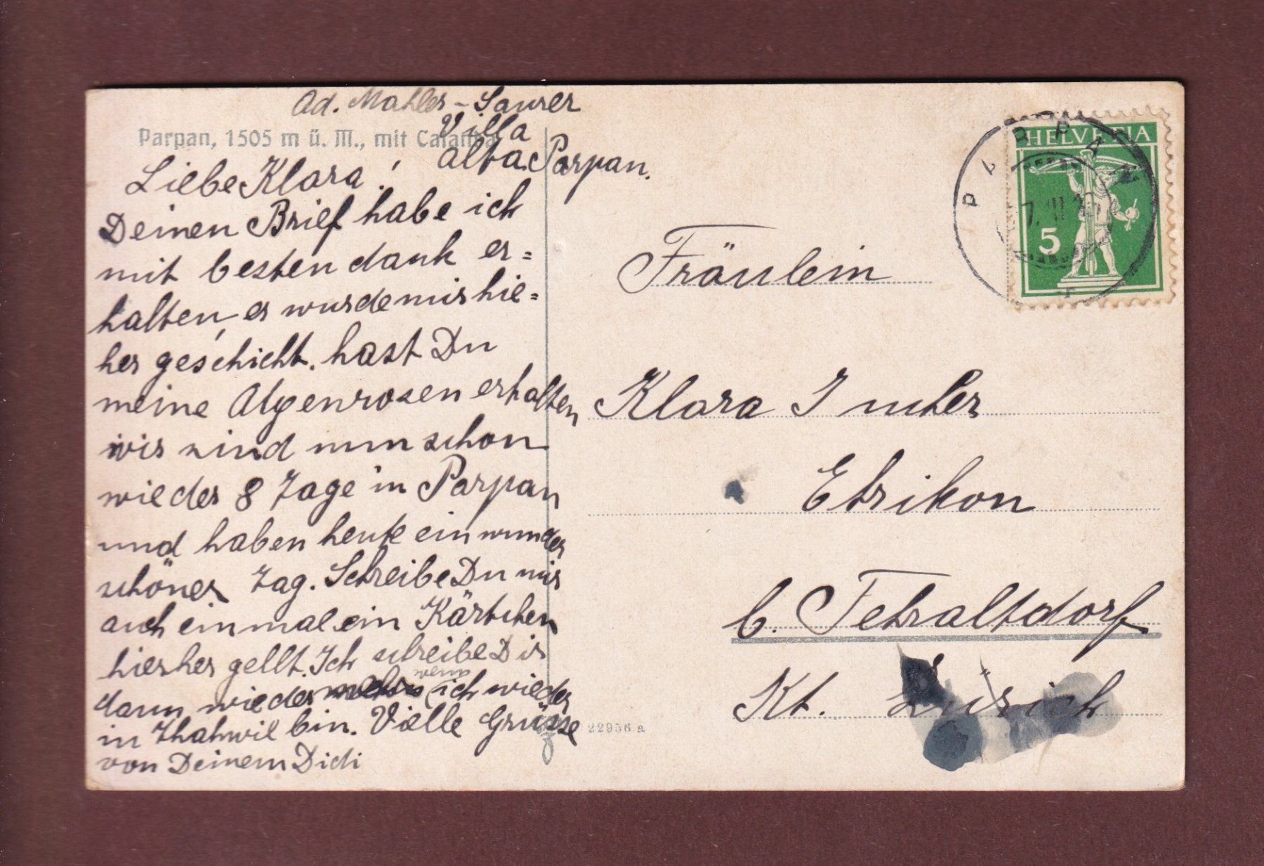 Ansichtskarten: PARPAN - 1910 – Gebraucht aus Pully von nicecards-shop 1