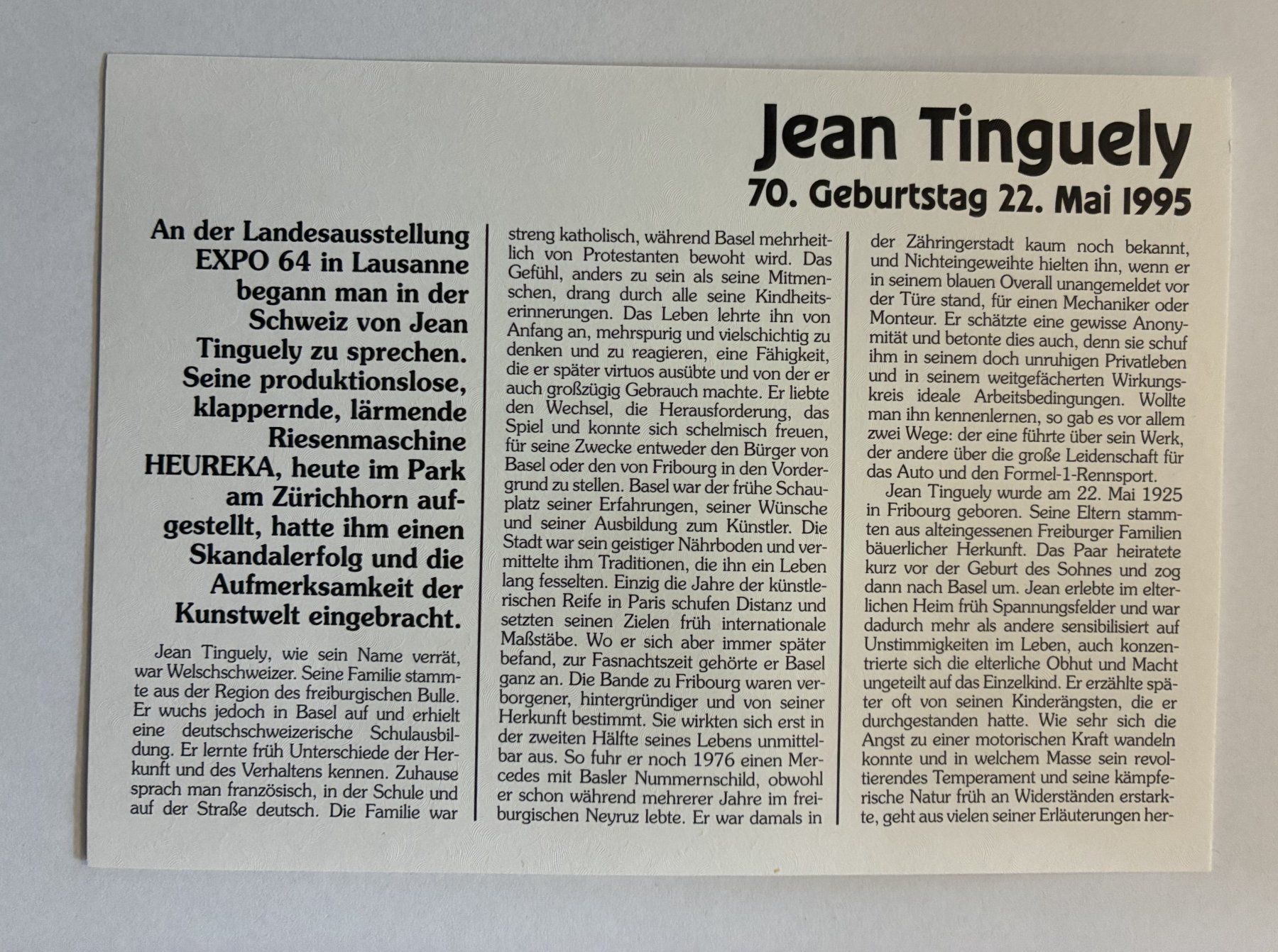 Tutti le monete: Münzbrief "Jean Tinguely" 1995 – Usato da Hätzingen venduto da bar_g6zj 2