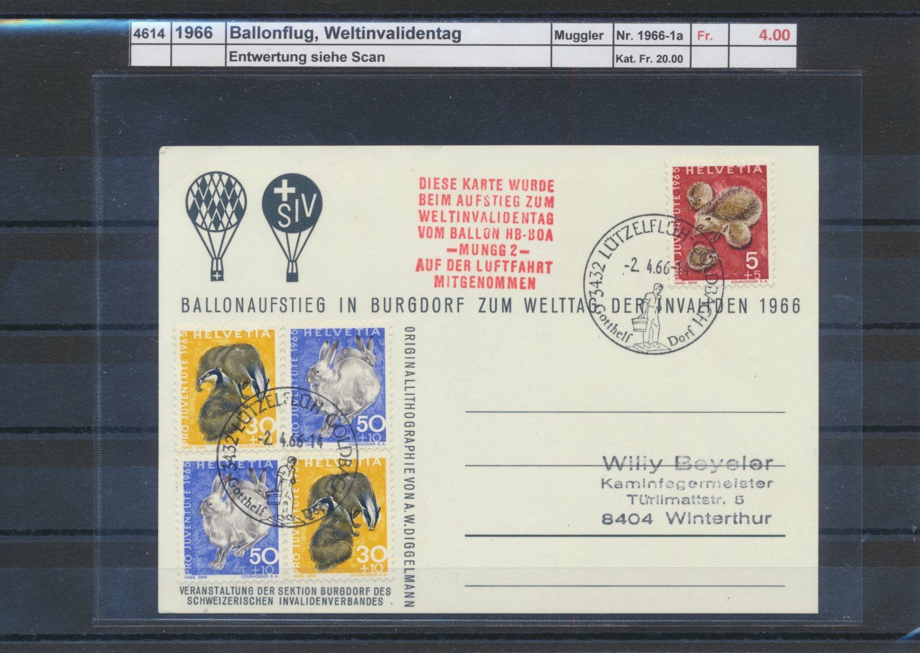Tous les timbres: 1966 Ballonflug, "Weltinvalidentag" – D'occasion à Winterthur par Zupogeru
