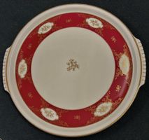 Platte Tortenplatte Langenthal Porzellan 1953 Dekor rot Gold